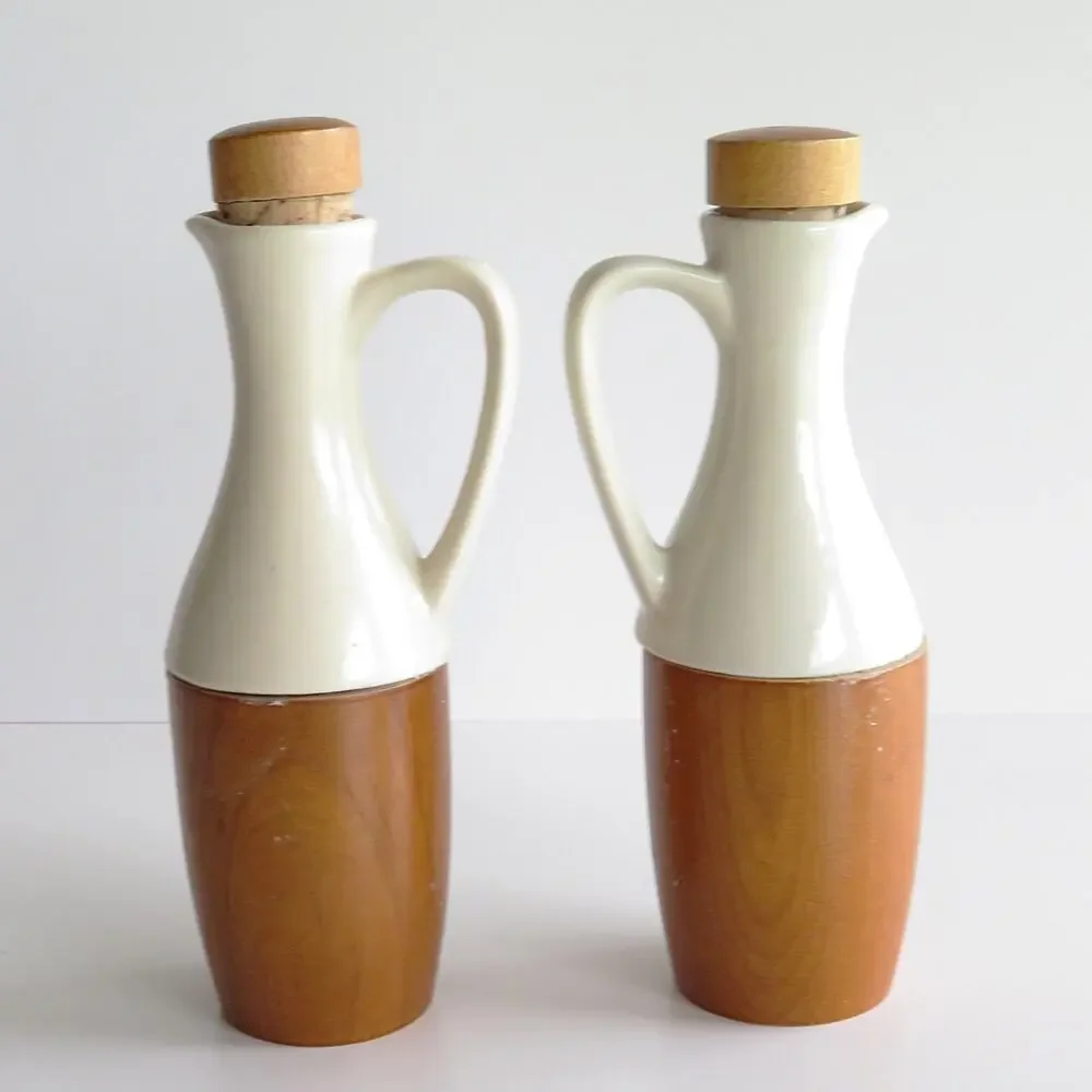 Vintage 6 Pc Salad Set Japan Wood Ceramic Kresge Oil Vinegar Salt Pepper MCM